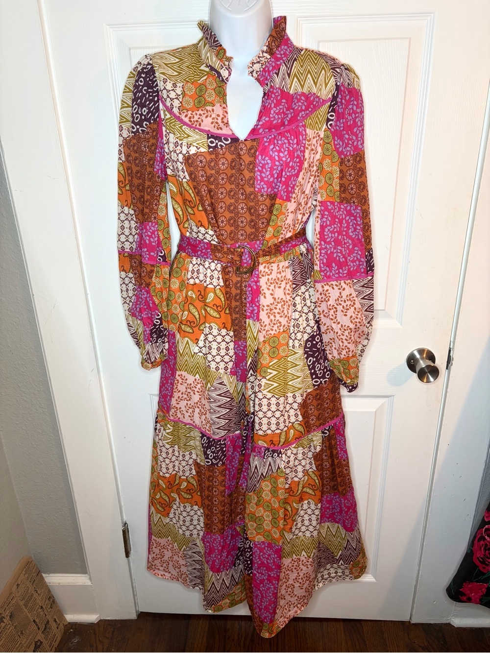 Avara Fate Happy For You Fuchsia Pink Cotton Patchwork Maxi Dress Pink Multi M - Picture 4 of 13